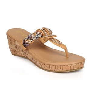 Glaze Tan Wedge Sandals with Cork Sole and Braided Strap NWOB
